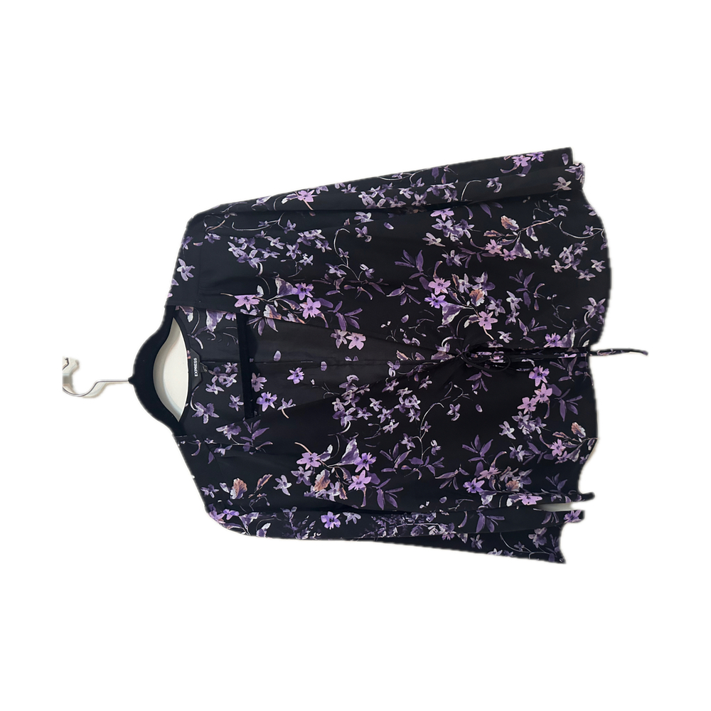 Express Black Floral Print Long Sleeve Wrap - Size M